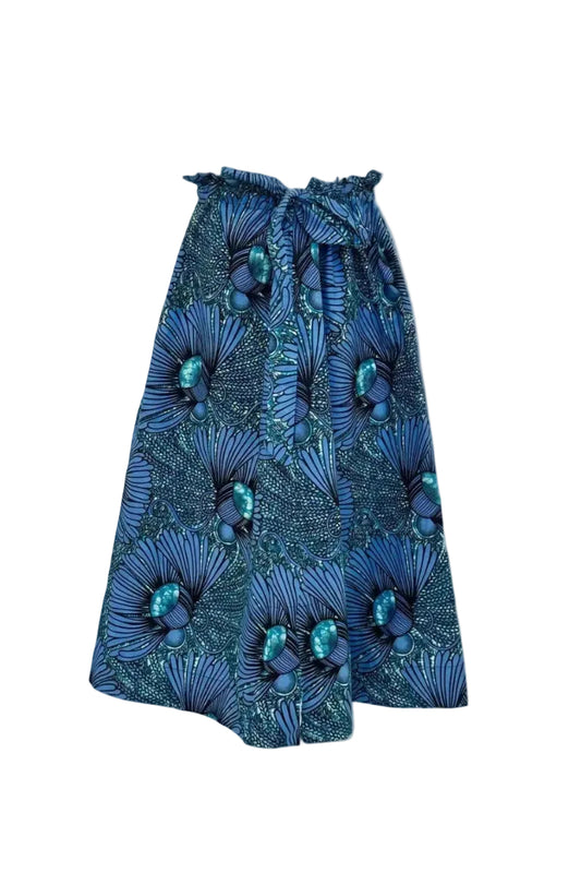 Blue floral patterned skirt on a white background